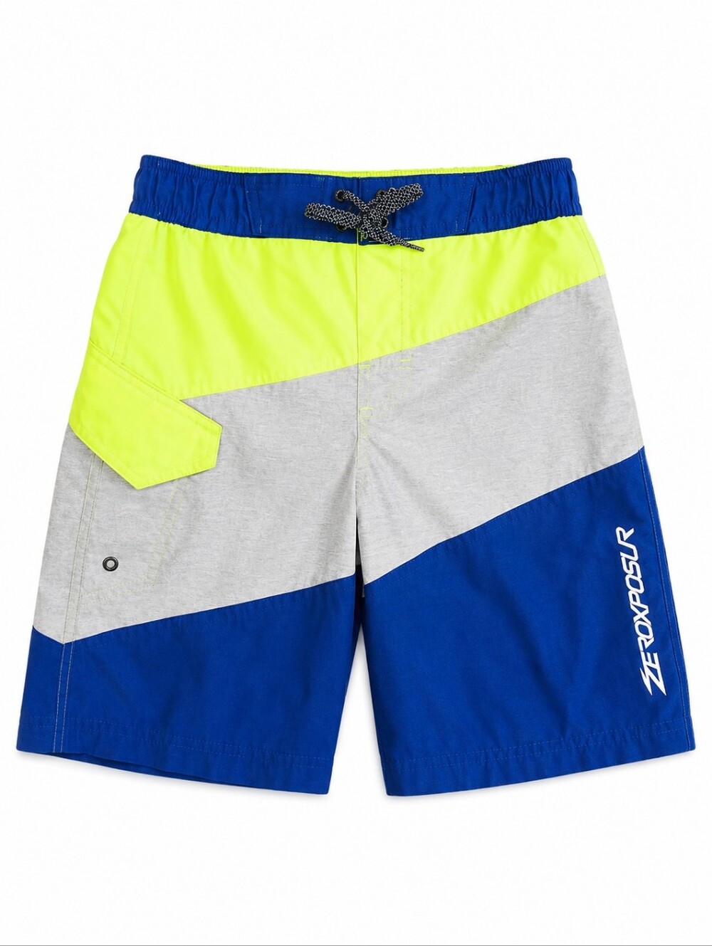 ZeroXposure Neon Lime Blue Gray Swim Shorts Medium 10/12 Boys Youth